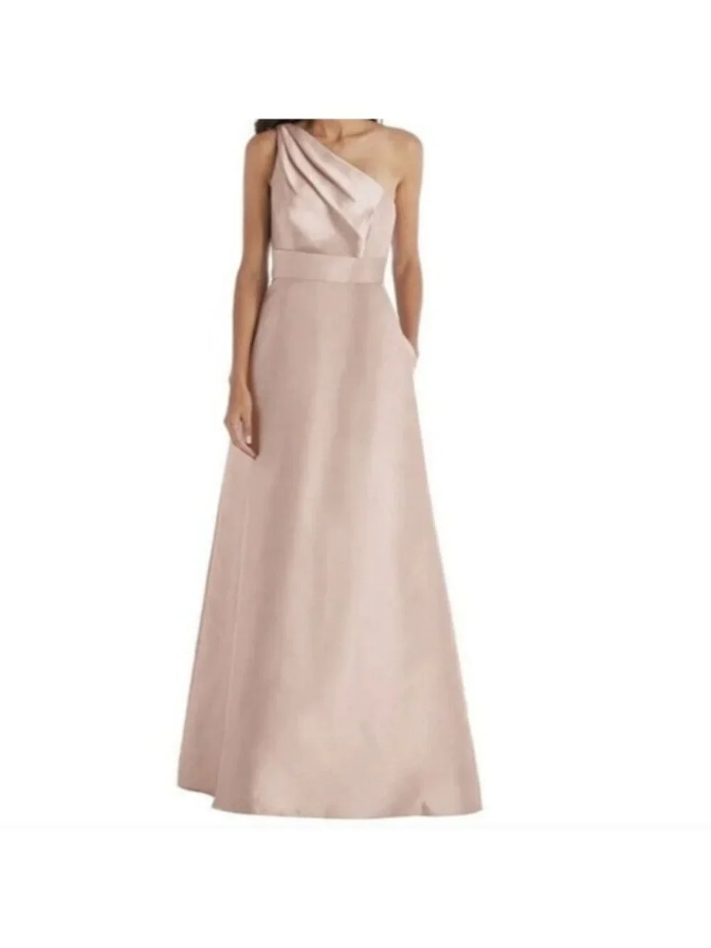 Alfred Sung Satin Twill One Shoulder Formal Gown Size 4 New Bridesmaid Party - Picture 2 of 9